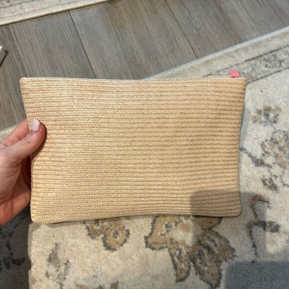 Christian Dior Pouch Dolce Vita Straw Weave Beige Pink Embroidery Novelty New - Picture 3 of 4